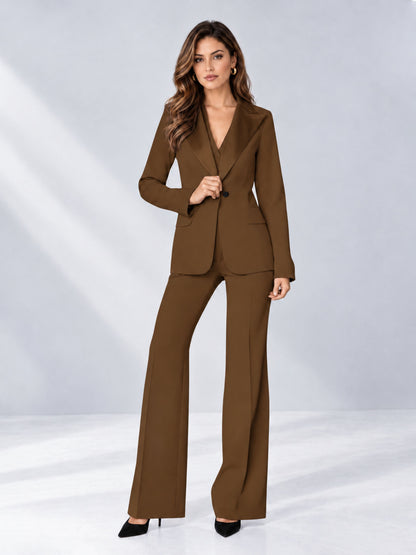 Brown 2 Pieces Regular Fit Women's Suits
