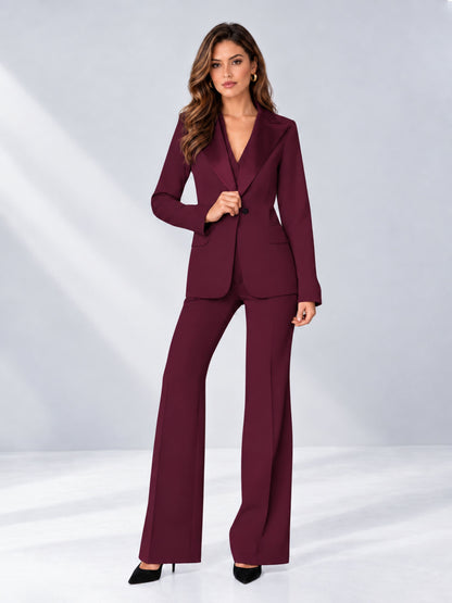 Burgundy 2 Pieces Regular Fit Women's Suits