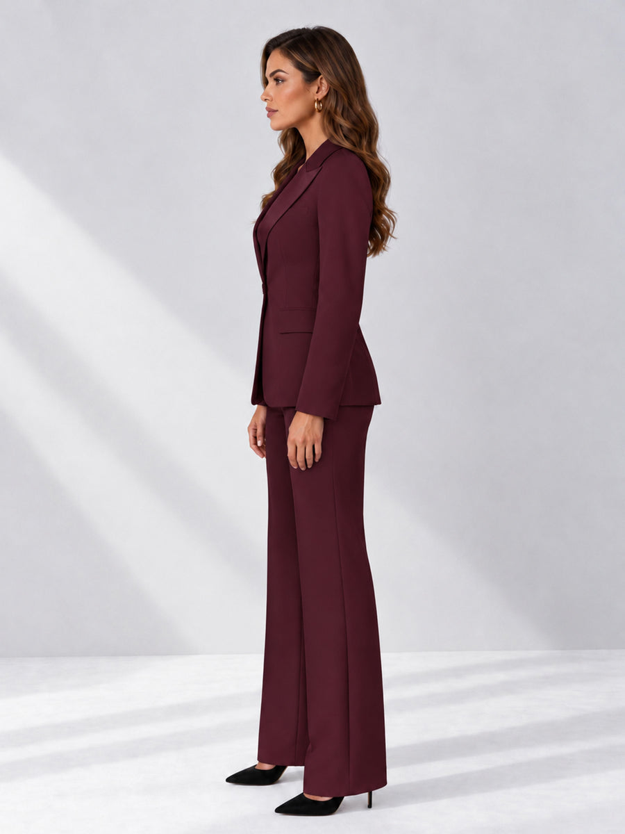 Burgundy 2 Pieces Regular Fit Women's Suits