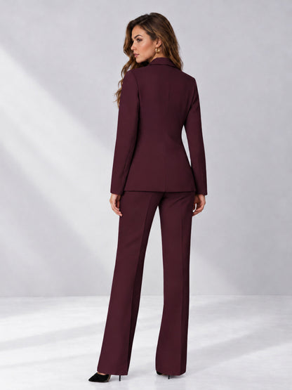 Burgundy 2 Pieces Regular Fit Women's Suits