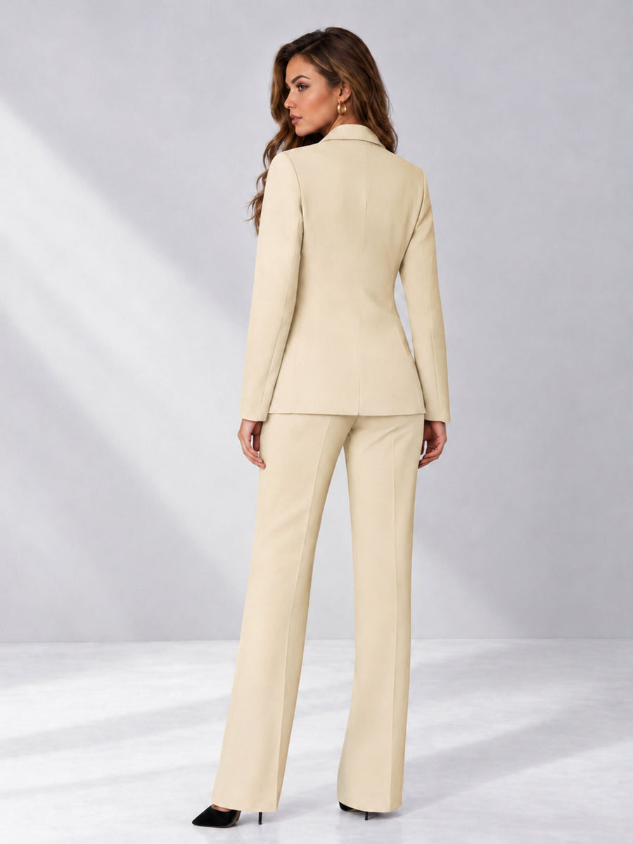Cream 2 Pieces Regular Fit Women's Suits