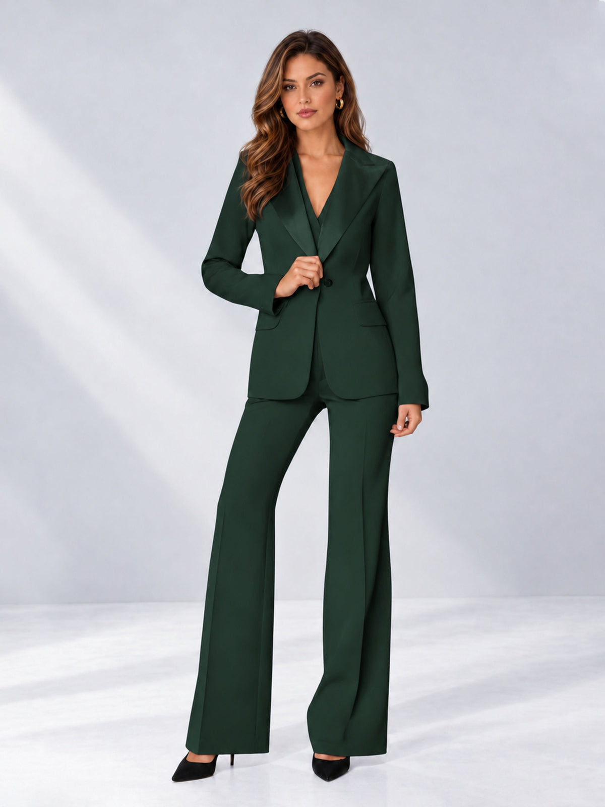 Dark Green 2 Pieces Regular Fit Women's Suits