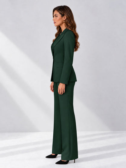 Dark Green 2 Pieces Regular Fit Women's Suits