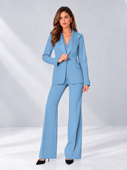 Light Blue 2 Pieces Regular Fit Women's Suits