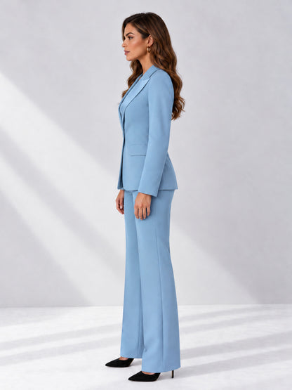 Light Blue 2 Pieces Regular Fit Women's Suits