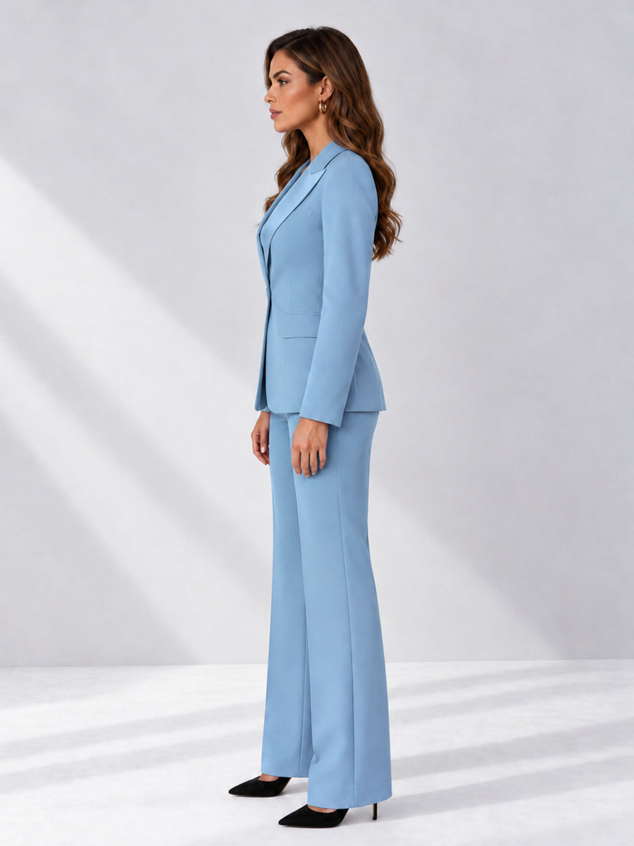 Light Blue 2 Pieces Regular Fit Women's Suits