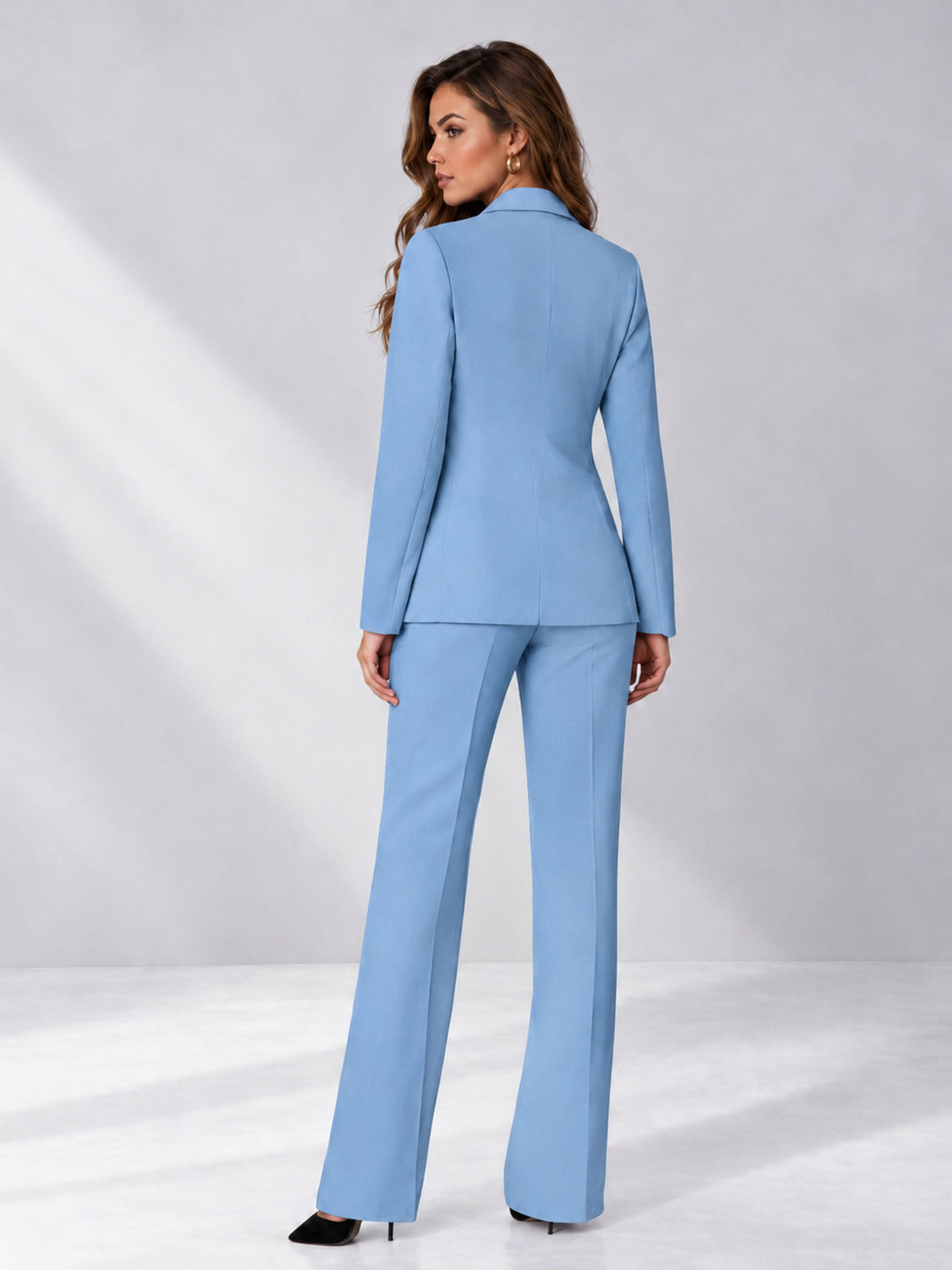 Light Blue 2 Pieces Regular Fit Women's Suits