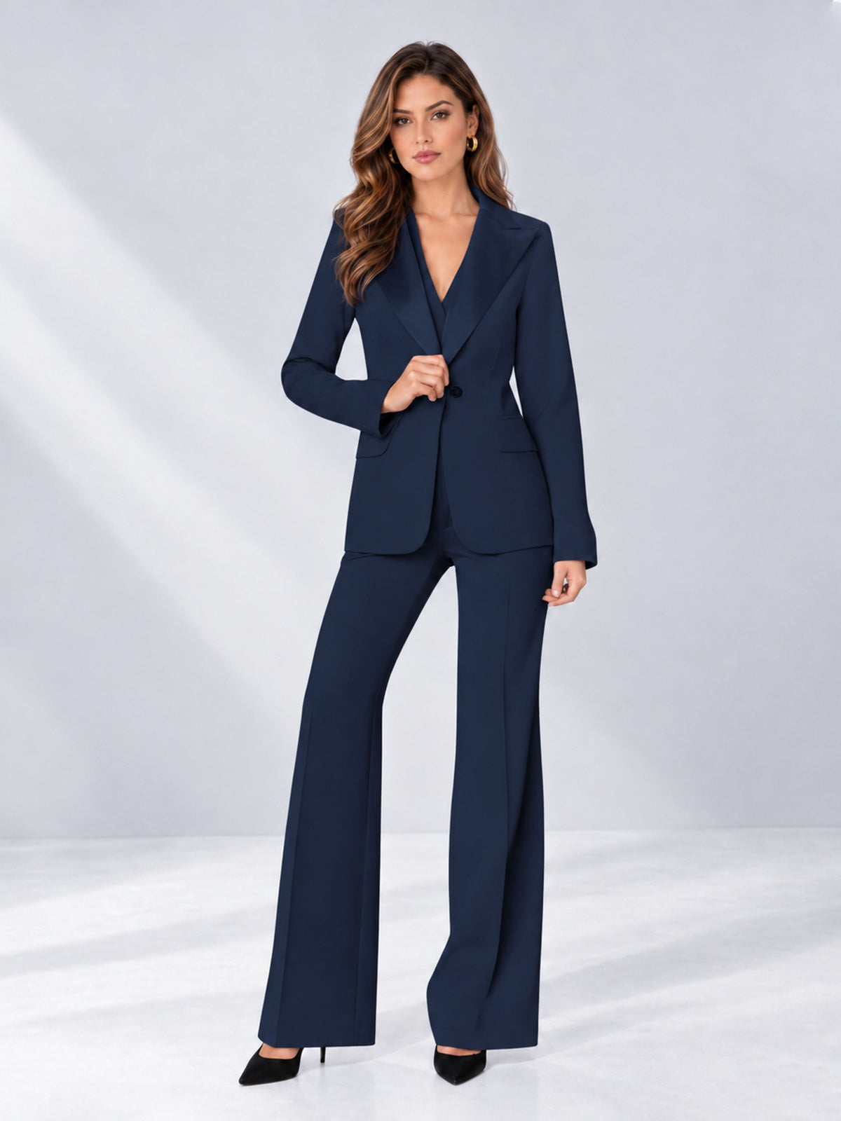 Navy Blue 2 Pieces Regular Fit Women's Suits