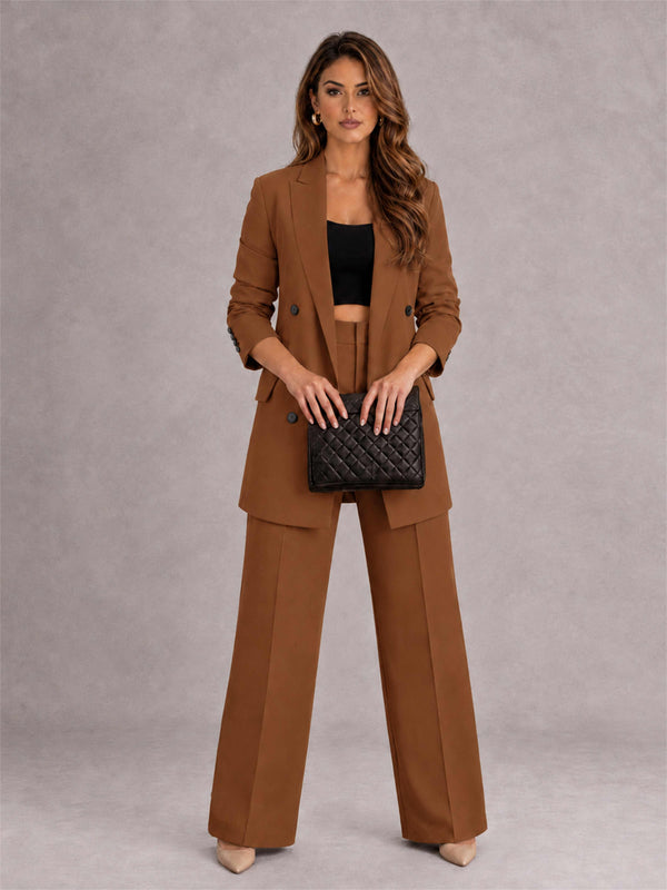 Burnt Orange 2 Pieces Regular Fit Notch Lapel Sets Women's Suits