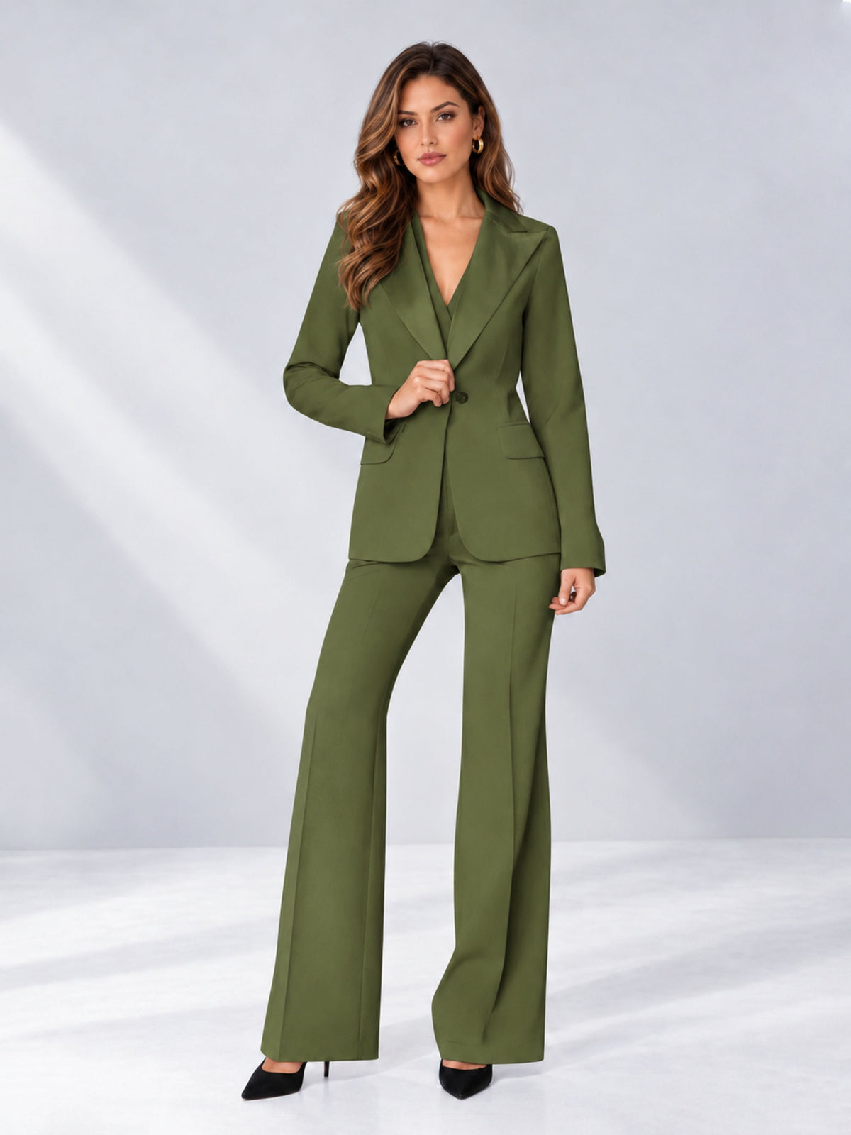 Olive Green 2 Pieces Regular Fit Women's Suits