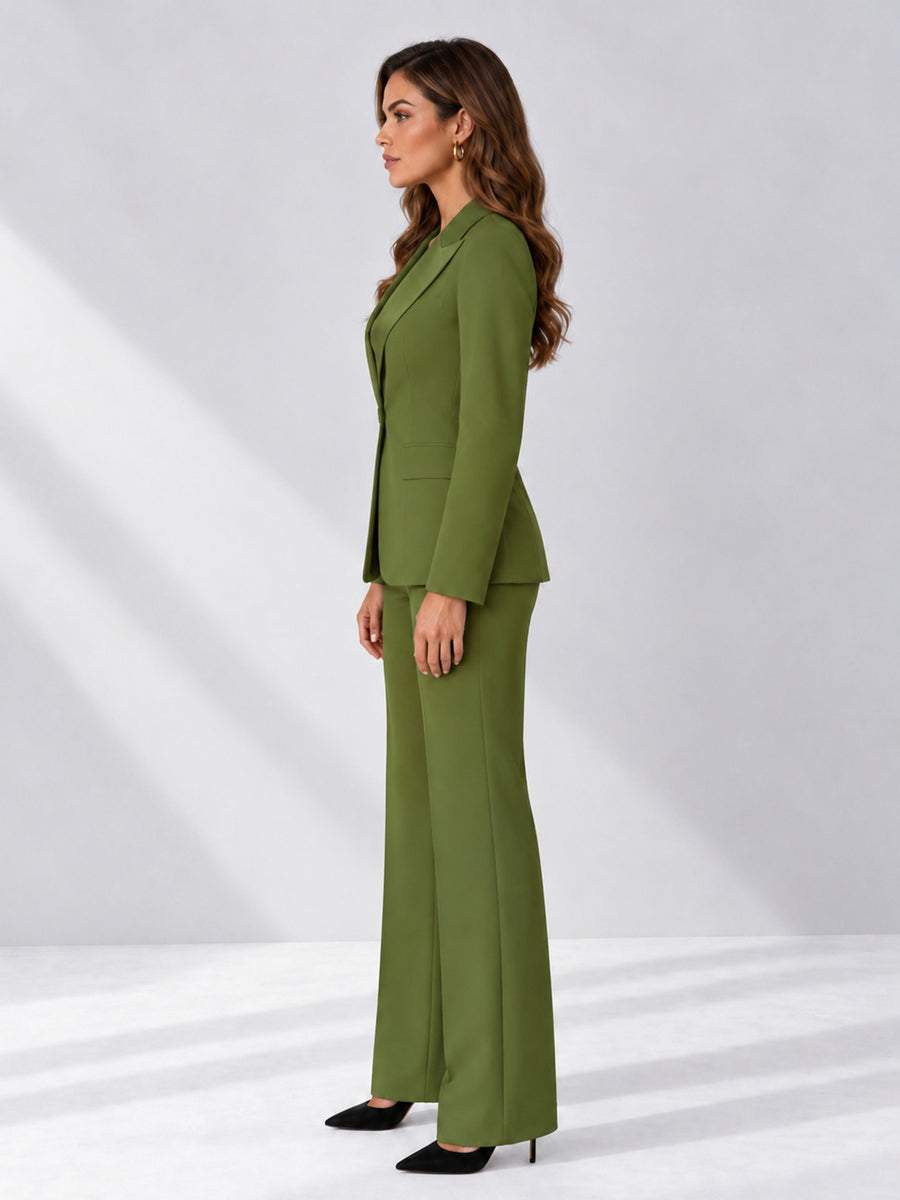 Olive Green 2 Pieces Regular Fit Women's Suits