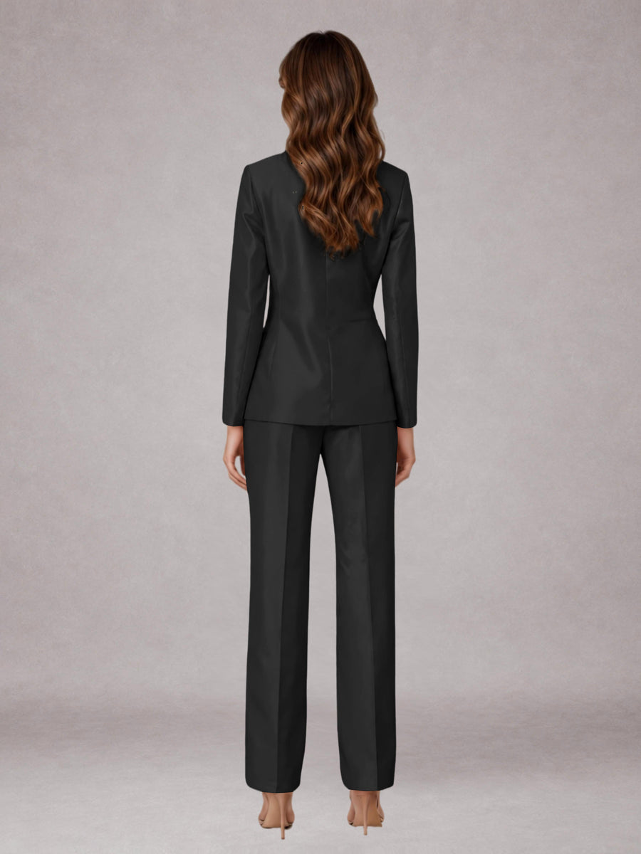 Black 2 Pieces Regular Fit Peak Lapel One Button Women's Suits