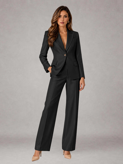 Black 2 Pieces Regular Fit Peak Lapel One Button Women's Suits