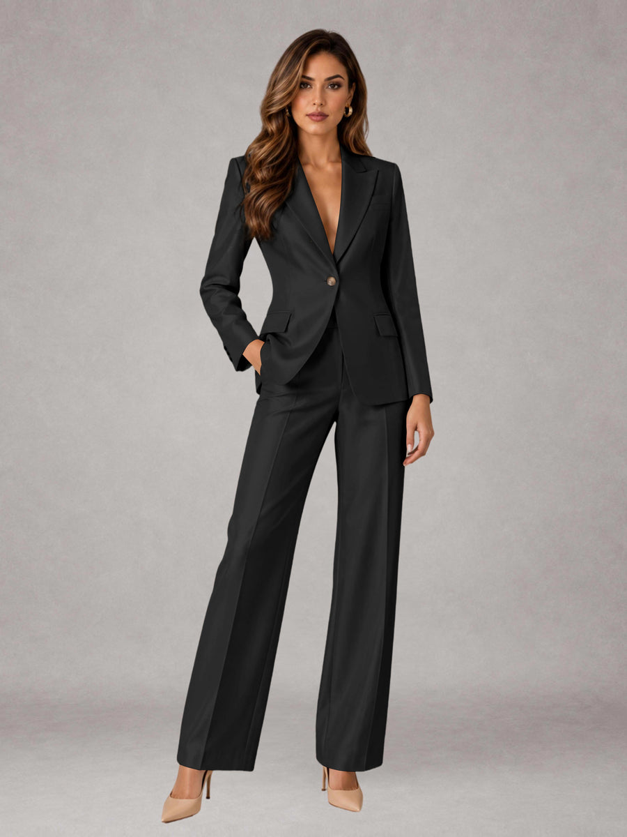 Black 2 Pieces Regular Fit Peak Lapel One Button Women's Suits