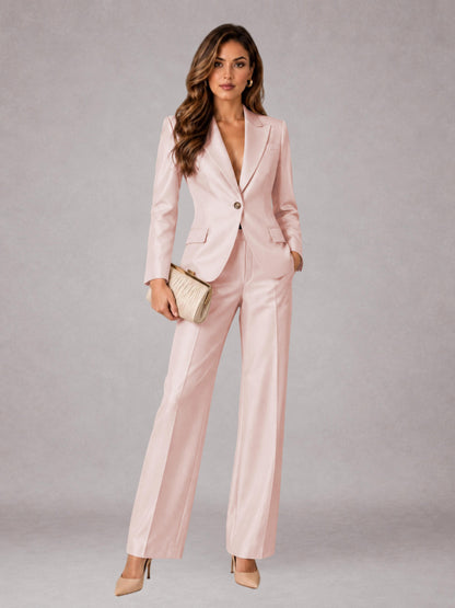 Blushing Pink 2 Pieces Regular Fit Peak Lapel One Button Women's Suits