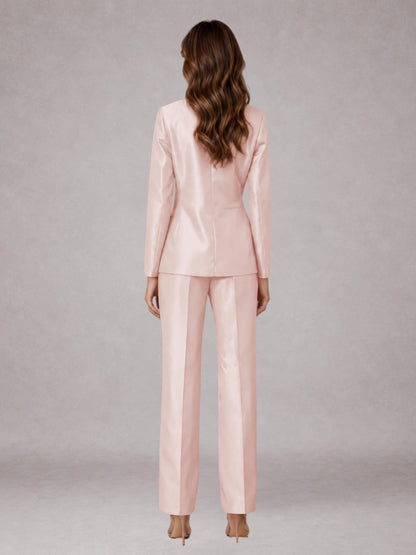Blushing Pink 2 Pieces Regular Fit Peak Lapel One Button Women's Suits