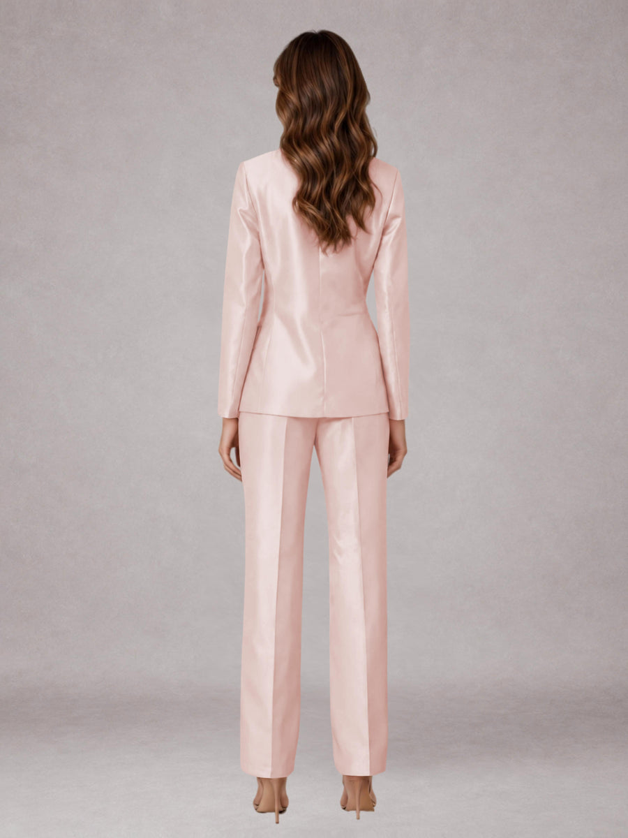 Blushing Pink 2 Pieces Regular Fit Peak Lapel One Button Women's Suits