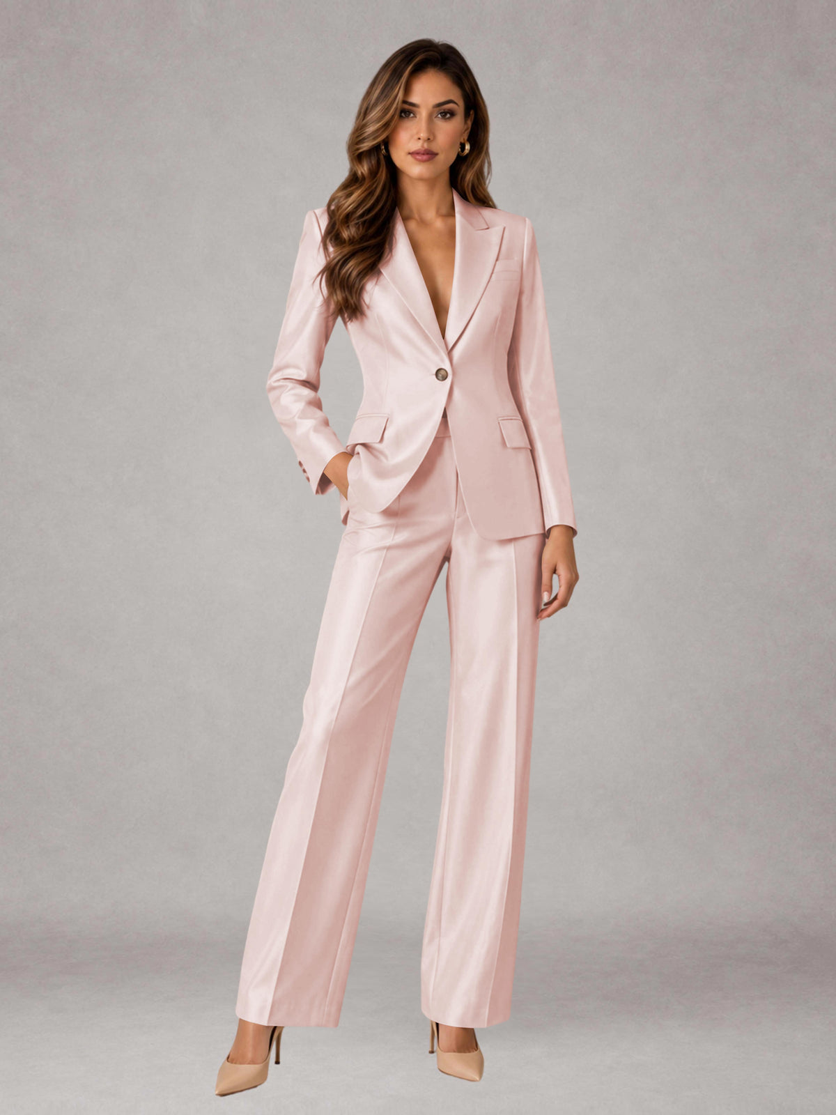 Blushing Pink 2 Pieces Regular Fit Peak Lapel One Button Women's Suits
