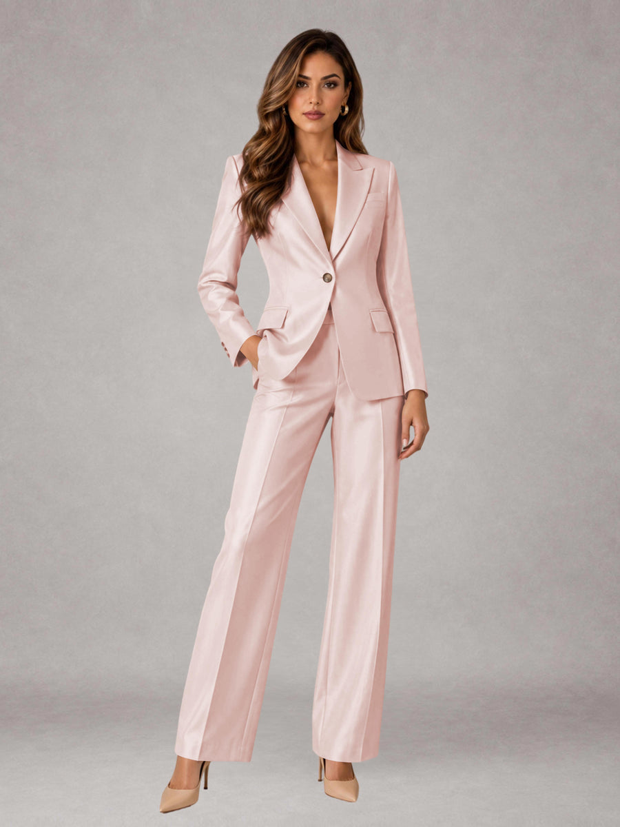 Blushing Pink 2 Pieces Regular Fit Peak Lapel One Button Women's Suits