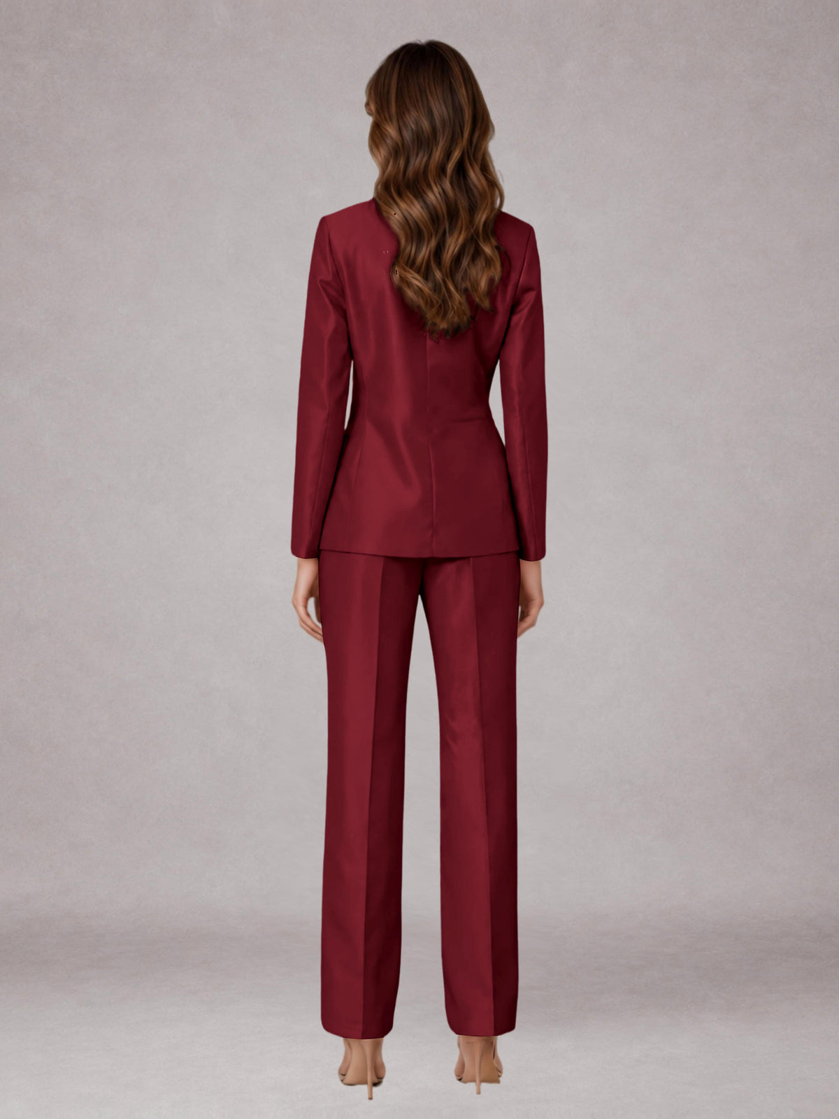 Burgundy 2 Pieces Regular Fit Peak Lapel One Button Women's Suits