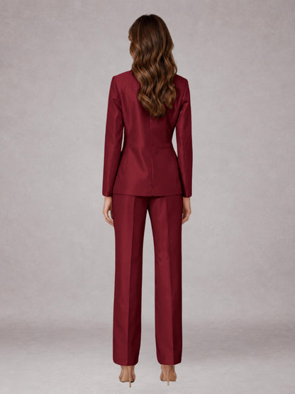 Burgundy 2 Pieces Regular Fit Peak Lapel One Button Women's Suits