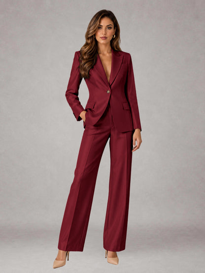 Burgundy 2 Pieces Regular Fit Peak Lapel One Button Women's Suits