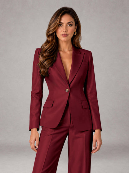 Burgundy 2 Pieces Regular Fit Peak Lapel One Button Women's Suits