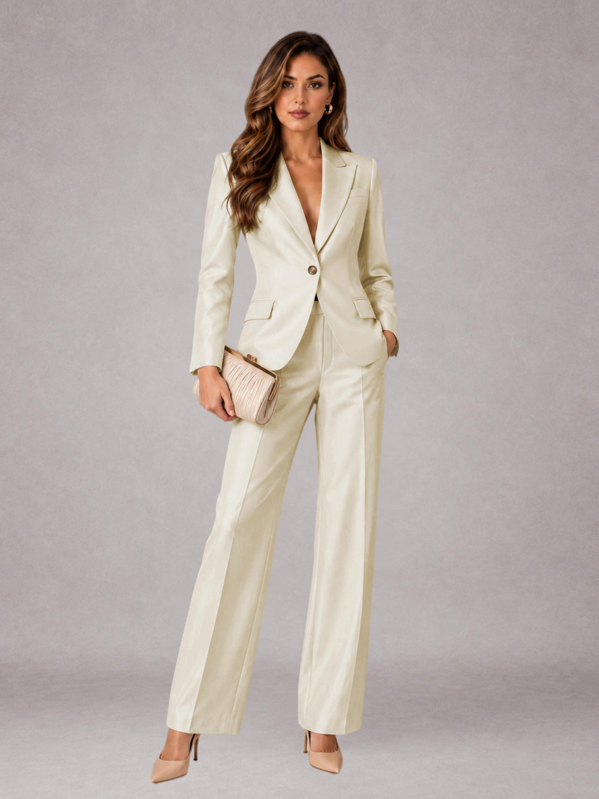 Champagne 2 Pieces Regular Fit Peak Lapel One Button Women's Suits