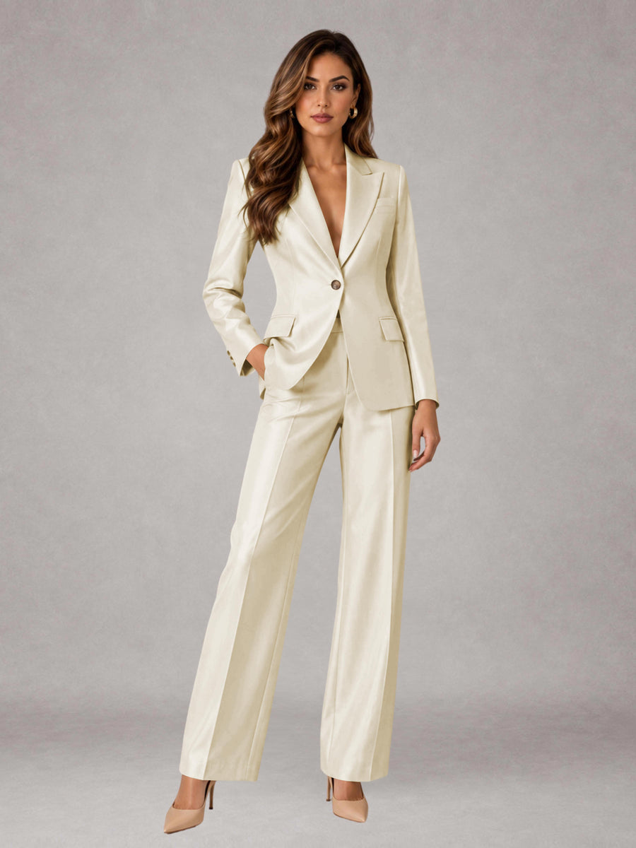 Champagne 2 Pieces Regular Fit Peak Lapel One Button Women's Suits