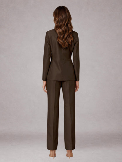 Chocolate 2 Pieces Regular Fit Peak Lapel One Button Women's Suits