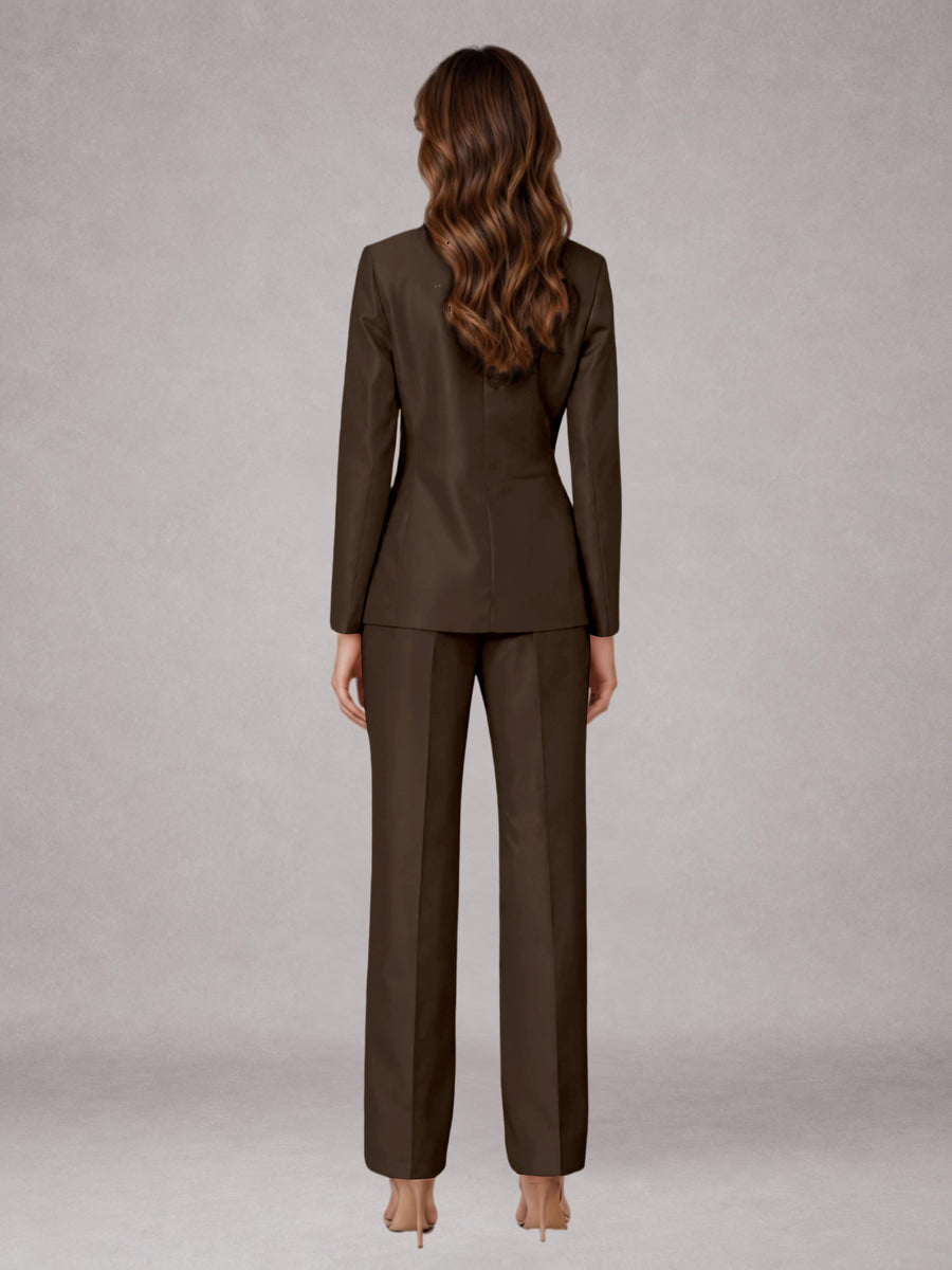 Chocolate 2 Pieces Regular Fit Peak Lapel One Button Women's Suits