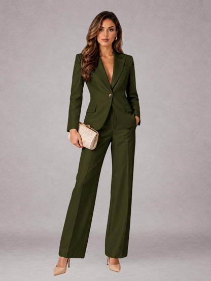 Dark Olive 2 Pieces Regular Fit Peak Lapel One Button Women's Suits