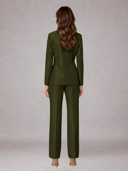 Dark Olive 2 Pieces Regular Fit Peak Lapel One Button Women's Suits
