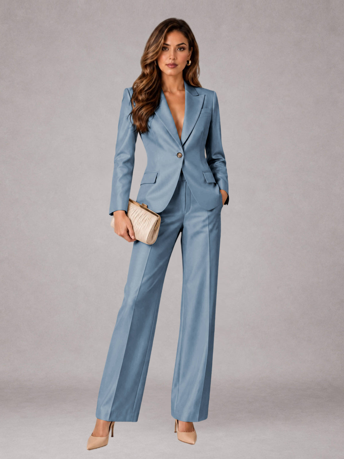 Dusty Blue 2 Pieces Regular Fit Peak Lapel One Button Women's Suits