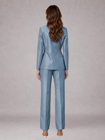 Dusty Blue 2 Pieces Regular Fit Peak Lapel One Button Women's Suits