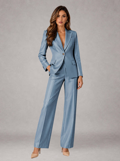 Dusty Blue 2 Pieces Regular Fit Peak Lapel One Button Women's Suits
