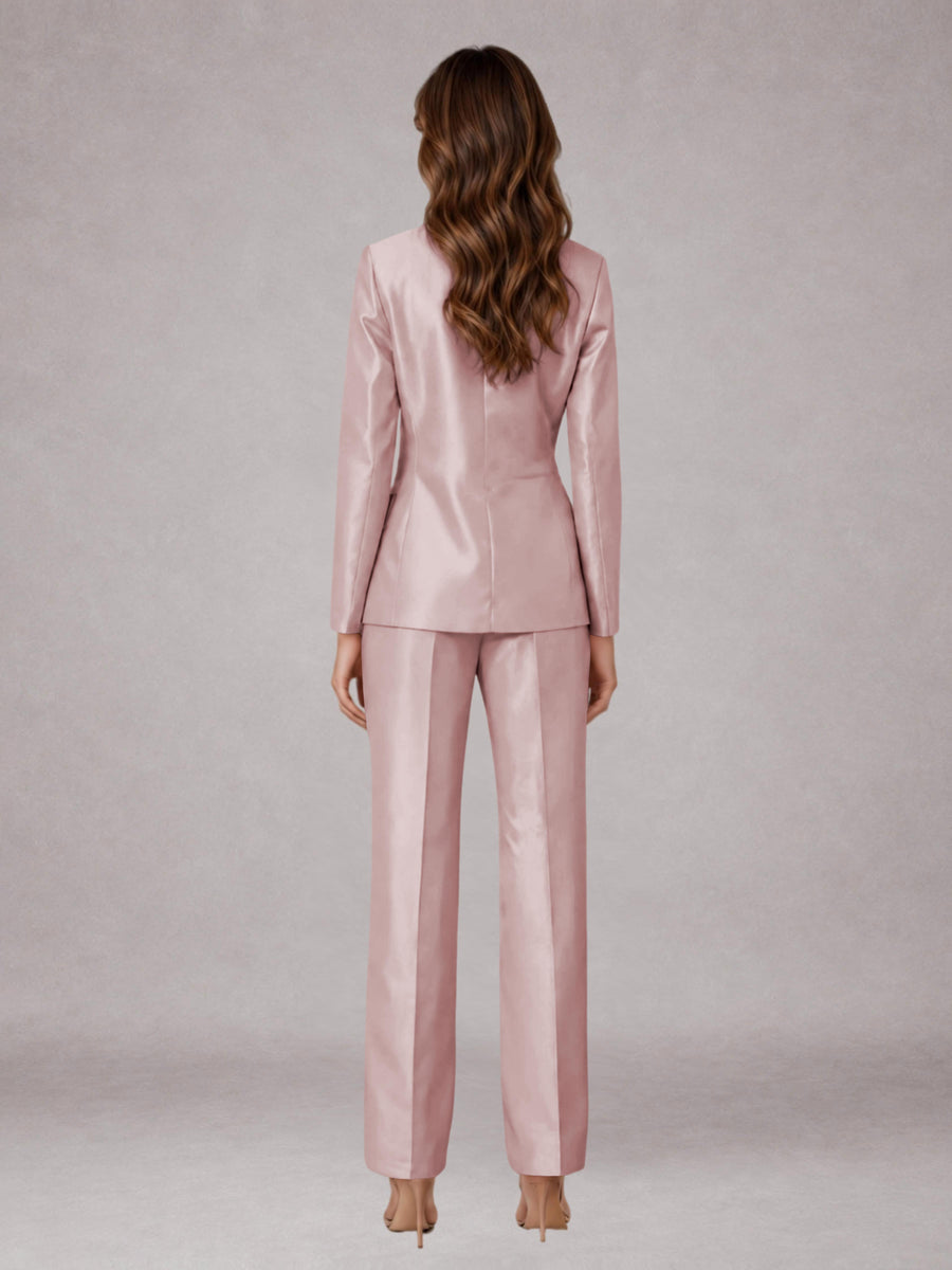 Dusty Rose 2 Pieces Regular Fit Peak Lapel One Button Women's Suits