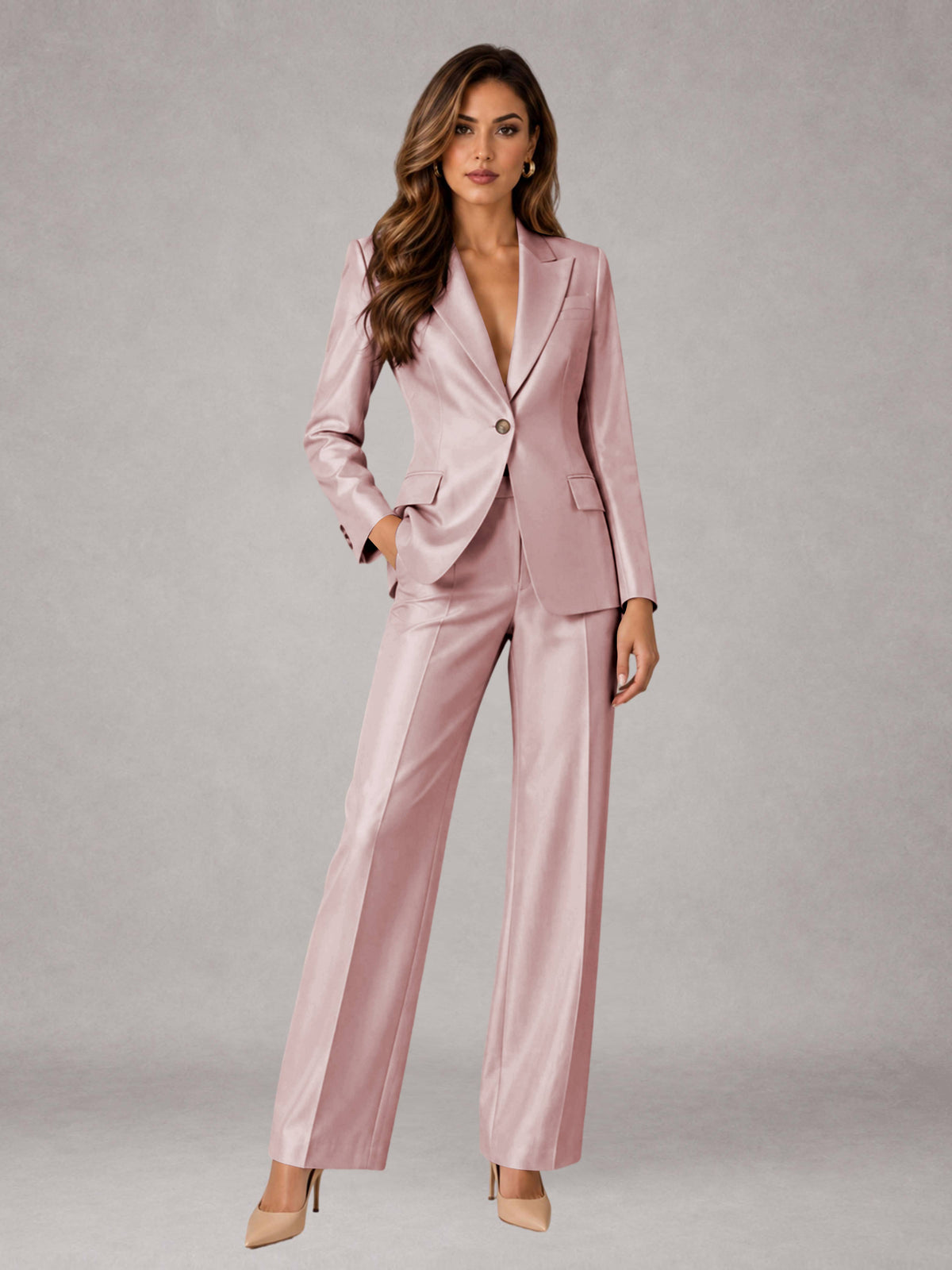 Dusty Rose 2 Pieces Regular Fit Peak Lapel One Button Women's Suits