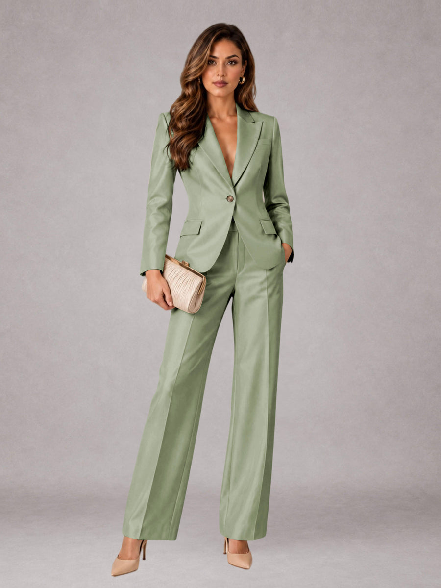 Dusty Sage 2 Pieces Regular Fit Peak Lapel One Button Women's Suits