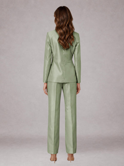 Dusty Sage 2 Pieces Regular Fit Peak Lapel One Button Women's Suits