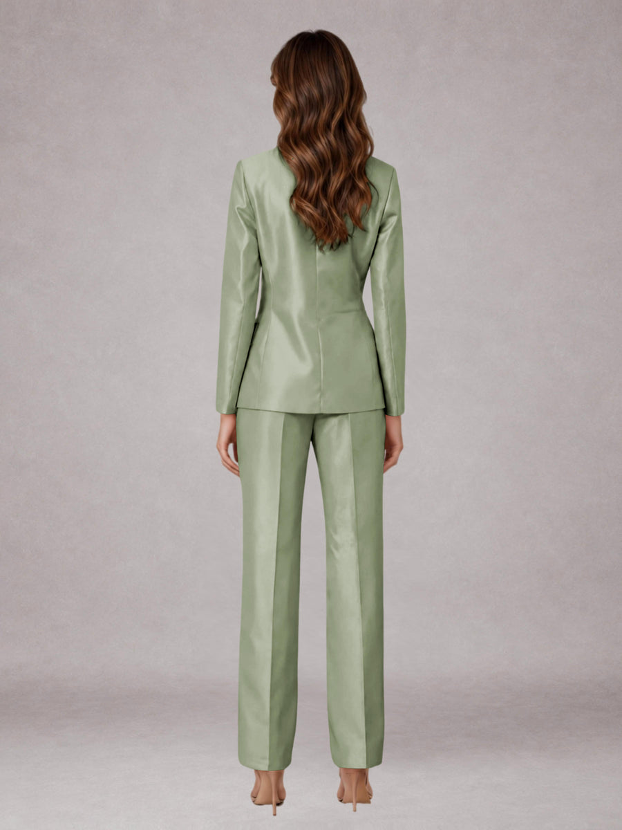 Dusty Sage 2 Pieces Regular Fit Peak Lapel One Button Women's Suits