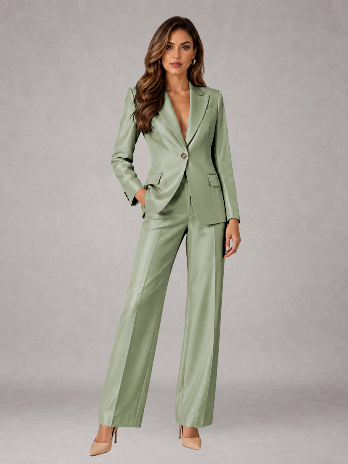 Dusty Sage 2 Pieces Regular Fit Peak Lapel One Button Women's Suits