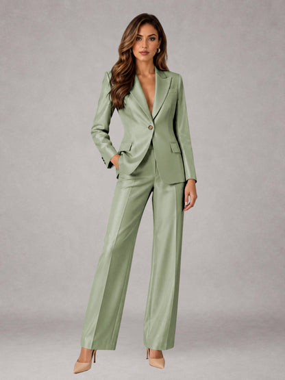 Dusty Sage 2 Pieces Regular Fit Peak Lapel One Button Women's Suits