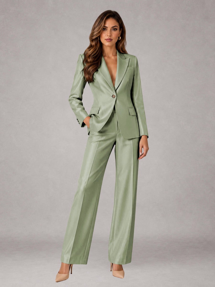Dusty Sage 2 Pieces Regular Fit Peak Lapel One Button Women's Suits