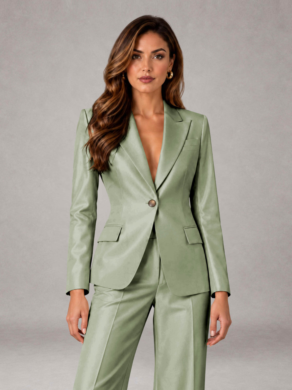 Dusty Sage 2 Pieces Regular Fit Peak Lapel One Button Women's Suits