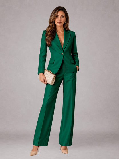 Emerald Green 2 Pieces Regular Fit Peak Lapel One Button Women's Suits