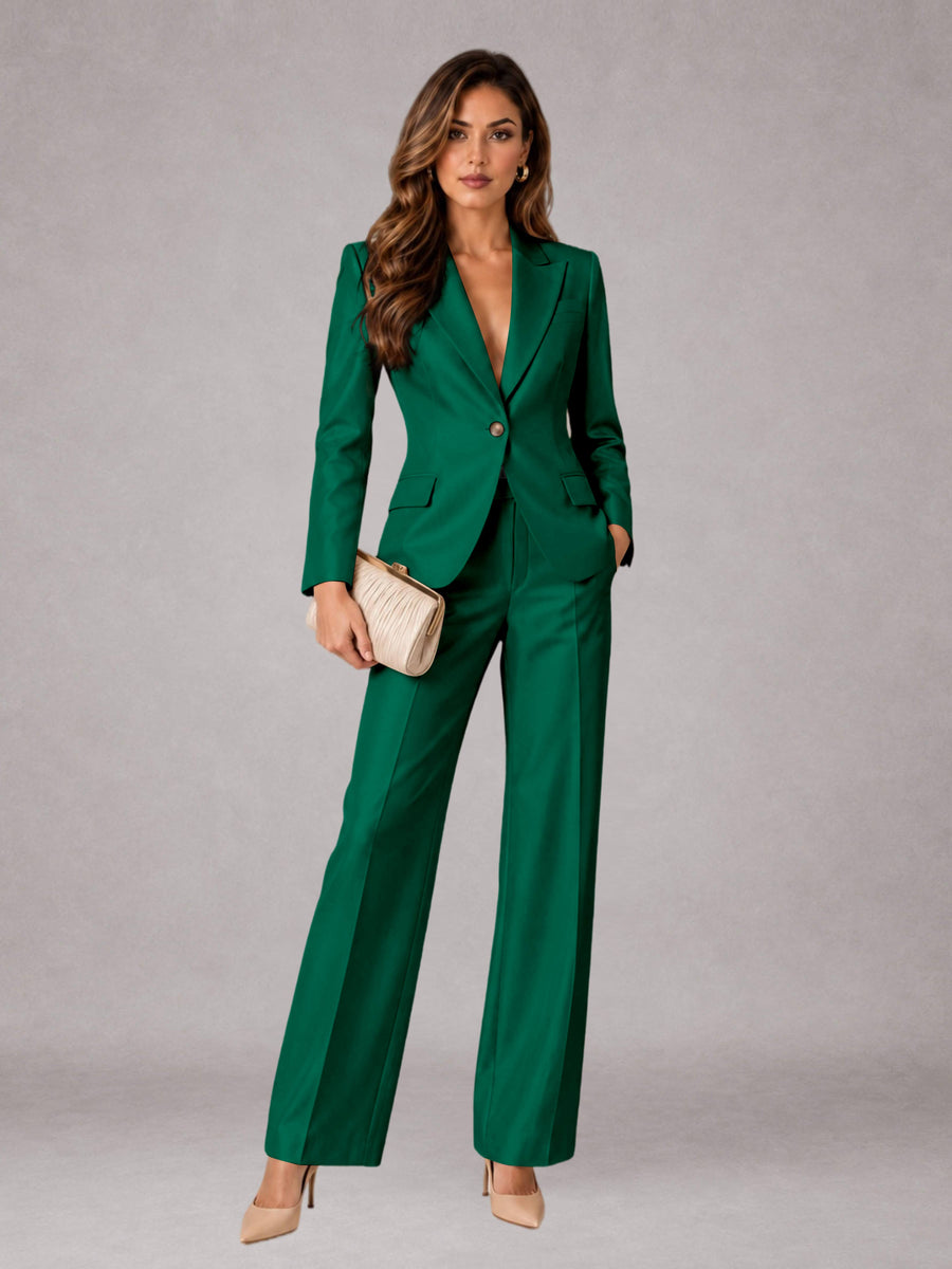 Emerald Green 2 Pieces Regular Fit Peak Lapel One Button Women's Suits
