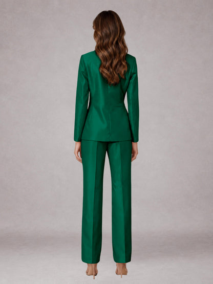 Emerald Green 2 Pieces Regular Fit Peak Lapel One Button Women's Suits