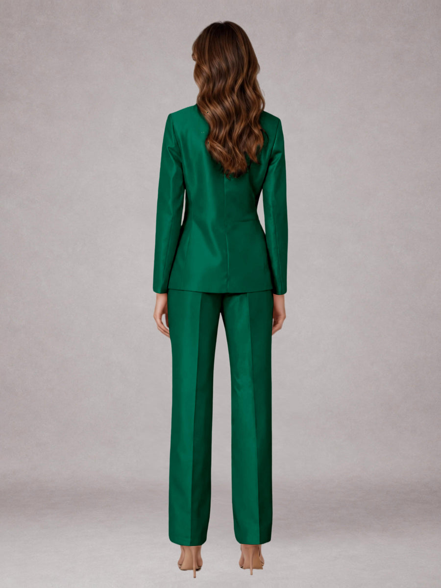 Emerald Green 2 Pieces Regular Fit Peak Lapel One Button Women's Suits