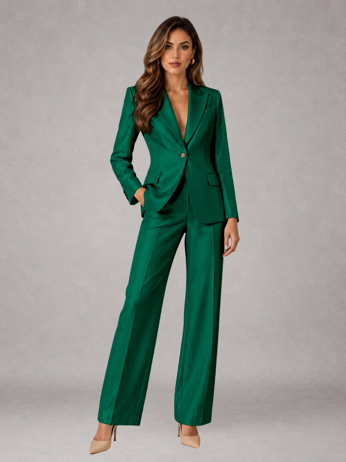 Emerald Green 2 Pieces Regular Fit Peak Lapel One Button Women's Suits